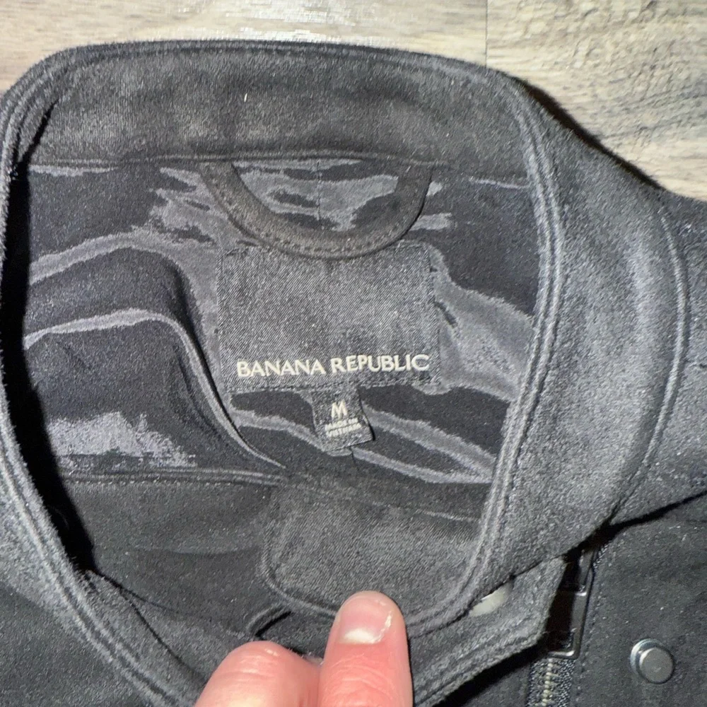 Banana Republic Jacket Womens Black Faux Suede Moto Long Sleeve Pockets size Med - Picture 2 of 4